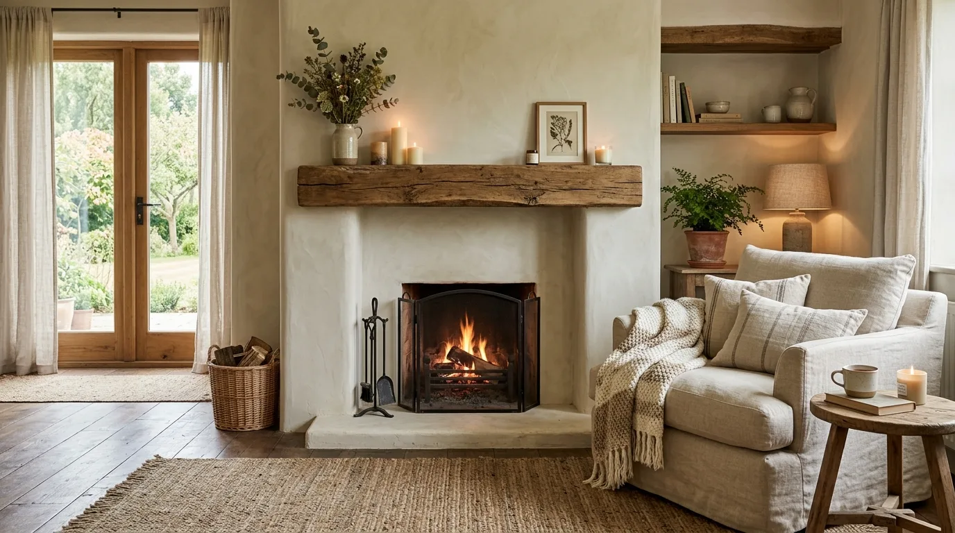 Use a minimal mantel only if the shape needs it inspiration for a plaster fireplace feature wall.